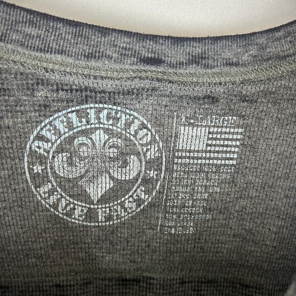 Affliction Skull Waffle Thermal Henley Long Sleeve Shirt Gray Skull Mens Size XL - Picture 3 of 7